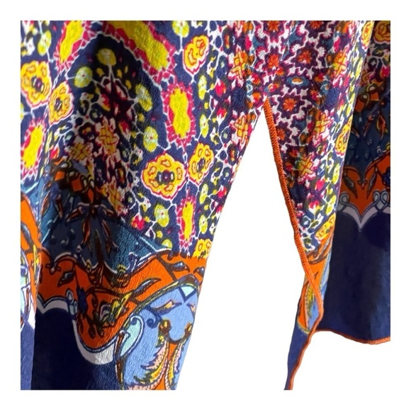 Soft Surroundings Geneva Tunic Top Boho Mosaic Print Blue Orange Sharkbite Hem - Picture 5 of 11
